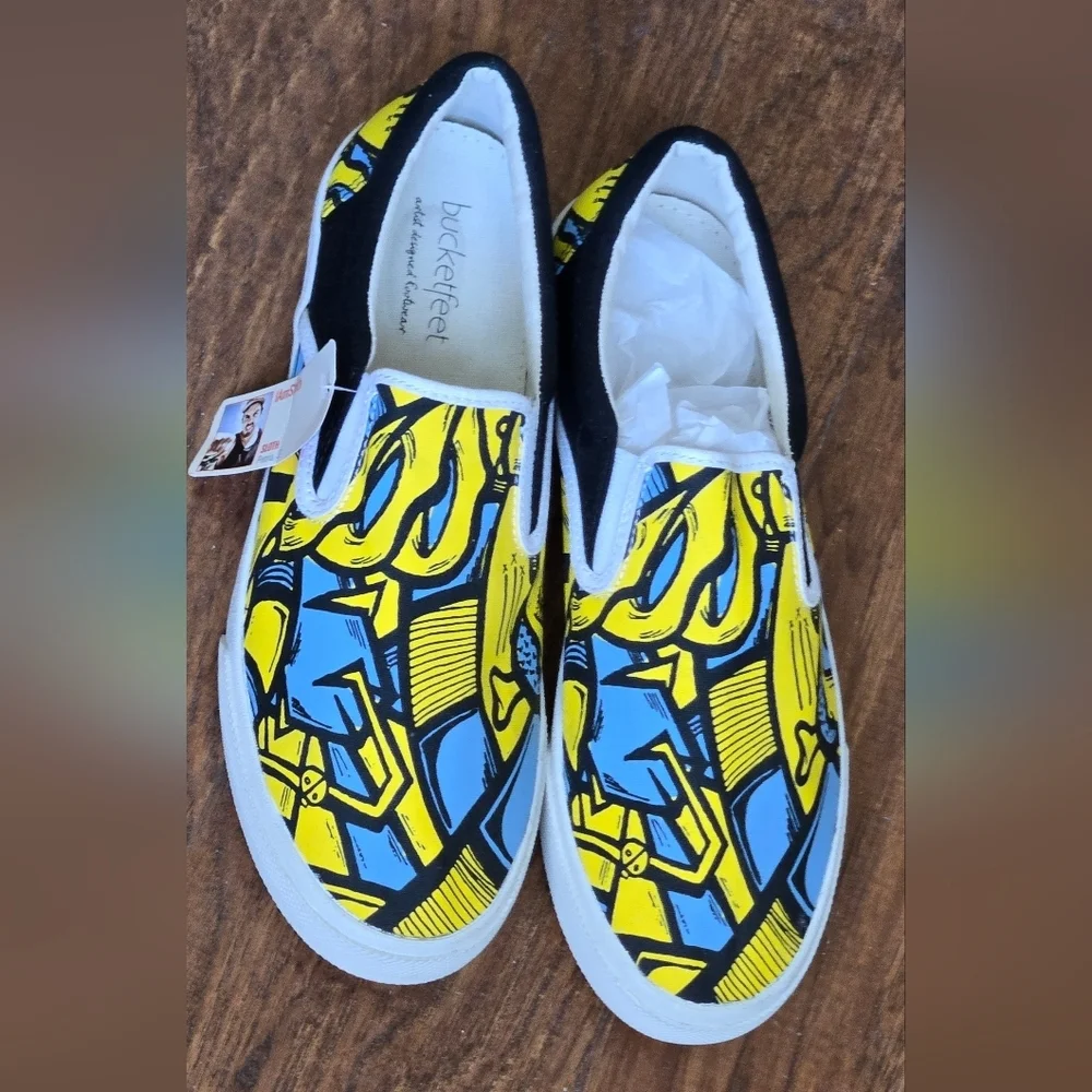 NWT Bucketfeet sz 10 Men Artist Design I AM SLOTH slip-on Shark Graffiti Limited